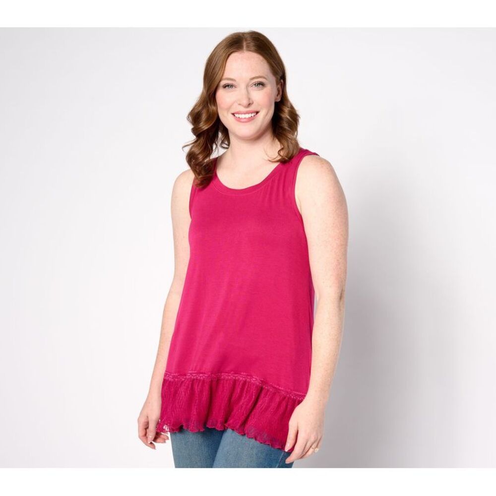 LOGO by Lori Goldstein Bright Fuchsia Tank with Ruffle Hem